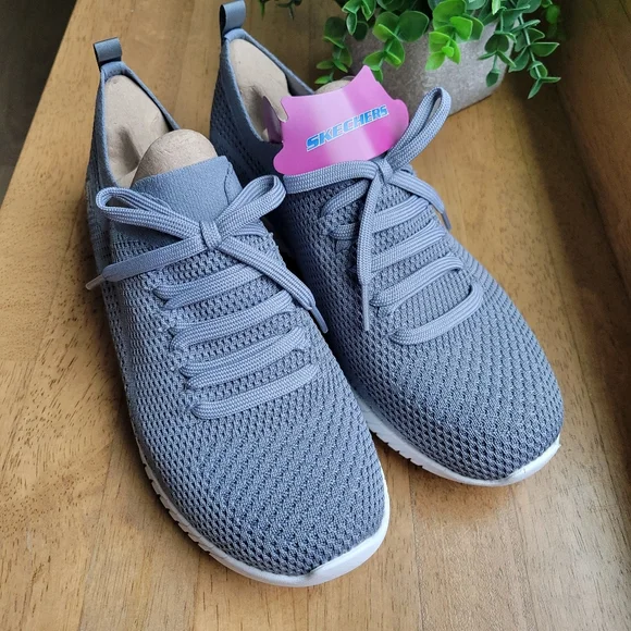 Skechers Faux Lace Stretch Knit Slip-On Sneakers | Outplay | Slate | 9.5 - Picture 4 of 9